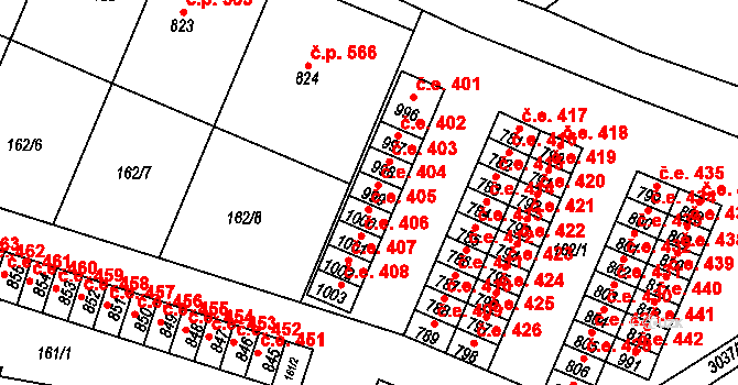 Tovačov I-Město 404, Tovačov na parcele st. 999 v KÚ Tovačov, Katastrální mapa