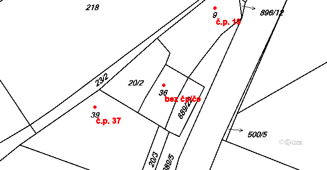 Milešín 49 na parcele st. 36 v KÚ Milešín, Katastrální mapa