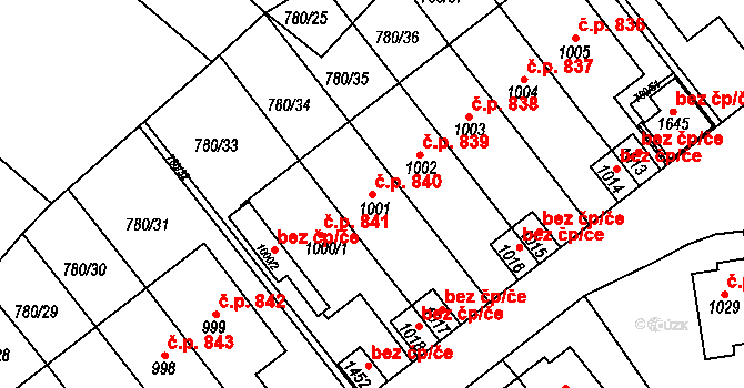 Luhačovice 840 na parcele st. 1001 v KÚ Luhačovice, Katastrální mapa
