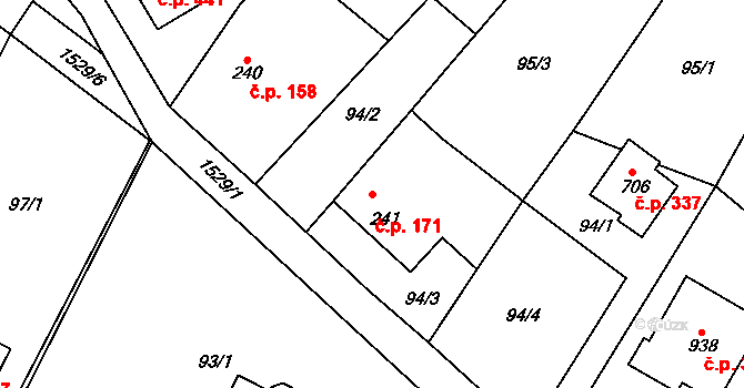 Příluky 171, Zlín na parcele st. 241 v KÚ Příluky u Zlína, Katastrální mapa