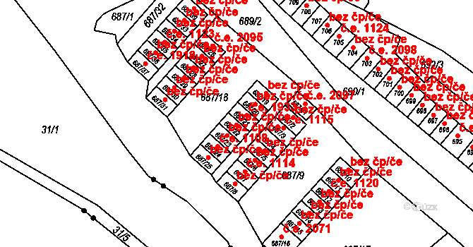 Brno 41570391 na parcele st. 687/22 v KÚ Lesná, Katastrální mapa