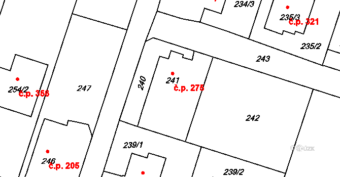 Oldřišov 275 na parcele st. 241 v KÚ Oldřišov, Katastrální mapa