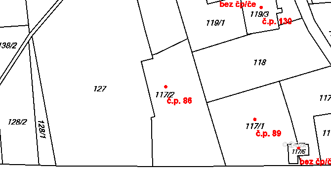 Závada 86 na parcele st. 117/2 v KÚ Závada u Hlučína, Katastrální mapa