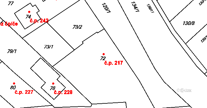 Vávrovice 217, Opava na parcele st. 72 v KÚ Palhanec, Katastrální mapa