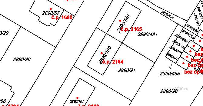 Předměstí 2164, Opava na parcele st. 2890/150 v KÚ Opava-Předměstí, Katastrální mapa