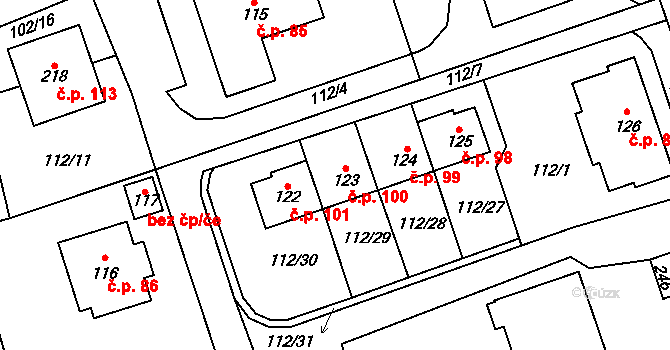 Březová 100 na parcele st. 123 v KÚ Březová u Vítkova, Katastrální mapa