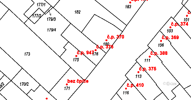 Ostrožská Nová Ves 376 na parcele st. 176 v KÚ Ostrožská Nová Ves, Katastrální mapa