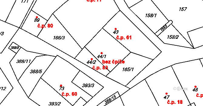 Boskovštejn 47446391 na parcele st. 44/1 v KÚ Boskovštejn, Katastrální mapa