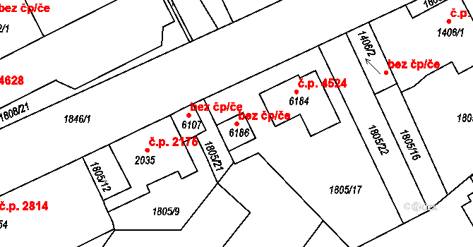 Jablonec nad Nisou 48870391 na parcele st. 6186 v KÚ Jablonec nad Nisou, Katastrální mapa