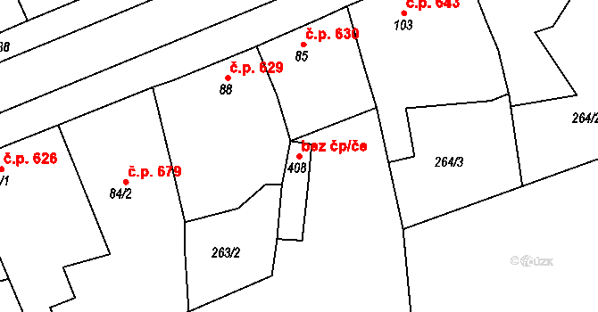 Rudná 49393391 na parcele st. 408 v KÚ Hořelice, Katastrální mapa