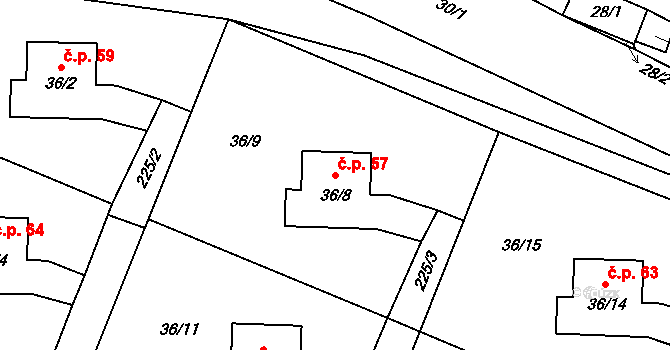 Malé Březno 57 na parcele st. 36/8 v KÚ Malé Březno, Katastrální mapa