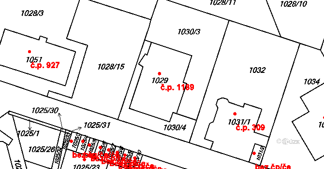 Podolí 1189, Praha na parcele st. 1029 v KÚ Podolí, Katastrální mapa