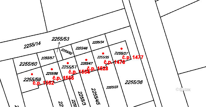 Kylešovice 1478, Opava na parcele st. 2255/35 v KÚ Kylešovice, Katastrální mapa