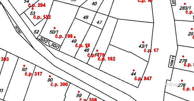 Drnovice 192 na parcele st. 45 v KÚ Drnovice u Vyškova, Katastrální mapa