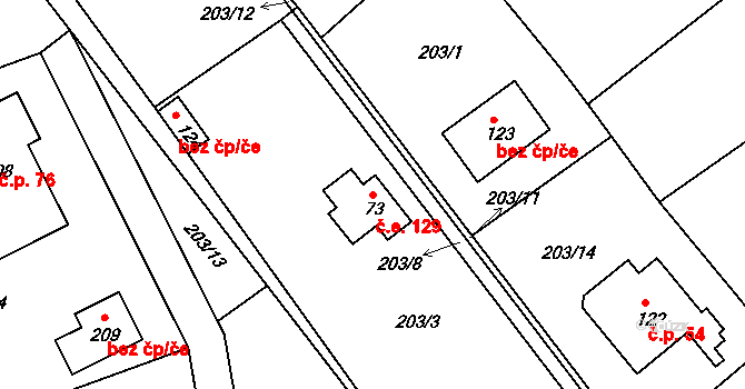 Kunčí 129, Slatiňany na parcele st. 73 v KÚ Kunčí, Katastrální mapa