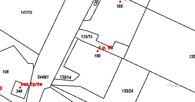 Písecká Smoleč 69, Slabčice na parcele st. 190 v KÚ Písecká Smoleč, Katastrální mapa