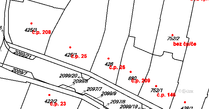 Pražské Předměstí 26, Písek na parcele st. 426 v KÚ Písek, Katastrální mapa