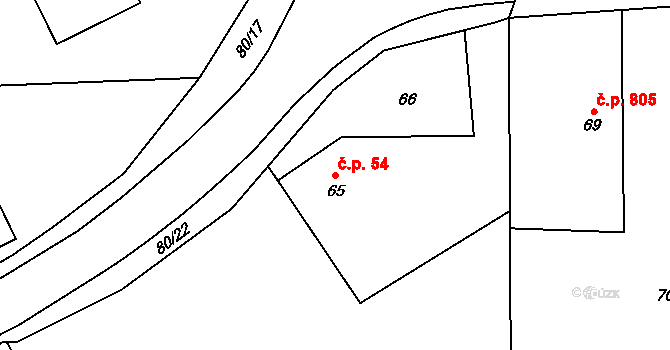 Stonava 54 na parcele st. 65 v KÚ Stonava, Katastrální mapa