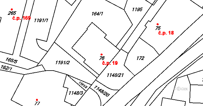 Uhelná 19 na parcele st. 76 v KÚ Uhelná, Katastrální mapa