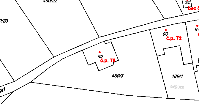 Cvrčovice 79 na parcele st. 92 v KÚ Cvrčovice, Katastrální mapa