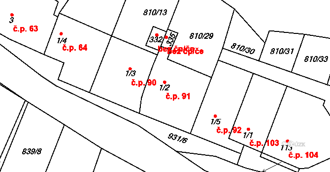 Olovnice 91 na parcele st. 1/2 v KÚ Olovnice, Katastrální mapa