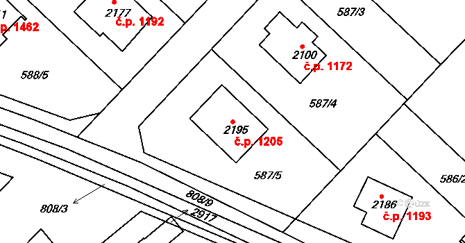Neratovice 1205 na parcele st. 2195 v KÚ Neratovice, Katastrální mapa