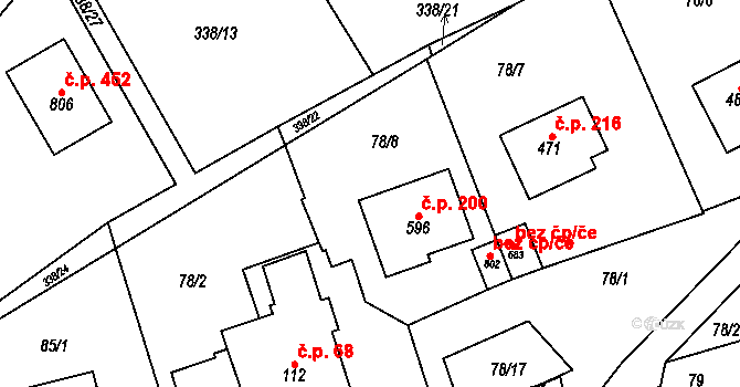 Třebotov 200 na parcele st. 596 v KÚ Třebotov, Katastrální mapa