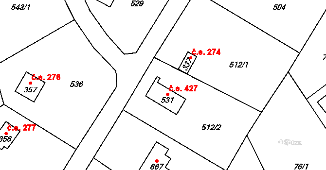 Černolice 427 na parcele st. 531 v KÚ Černolice, Katastrální mapa