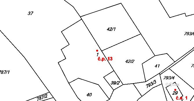 Křekovice 13, Šebířov na parcele st. 1 v KÚ Křekovice u Vyšetic, Katastrální mapa