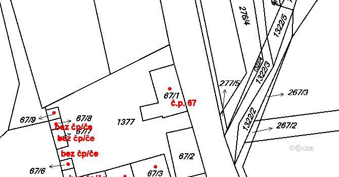 Hrádek 67 na parcele st. 67/1 v KÚ Hrádek u Sušice, Katastrální mapa