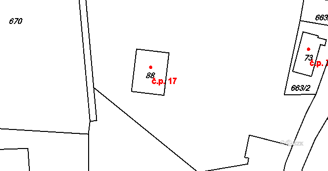 Kramolín 17 na parcele st. 88 v KÚ Kramolín u Nepomuka, Katastrální mapa