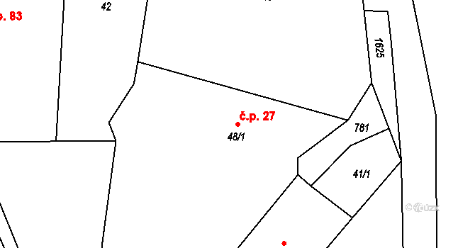 Litoboř 27 na parcele st. 48/1 v KÚ Litoboř, Katastrální mapa