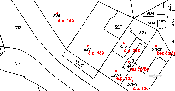 Josefov 139, Jaroměř na parcele st. 524 v KÚ Josefov u Jaroměře, Katastrální mapa