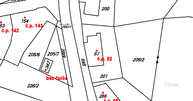 Krčín 52, Nové Město nad Metují na parcele st. 67 v KÚ Krčín, Katastrální mapa