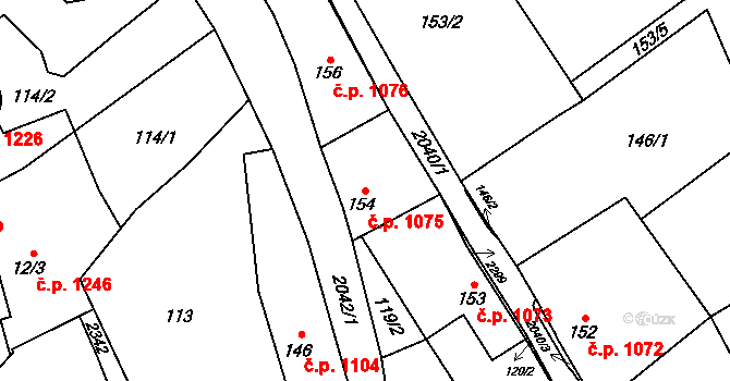 Nové Město nad Metují 1075 na parcele st. 154 v KÚ Nové Město nad Metují, Katastrální mapa