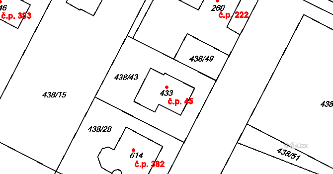 Opatovice nad Labem 45 na parcele st. 433 v KÚ Opatovice nad Labem, Katastrální mapa