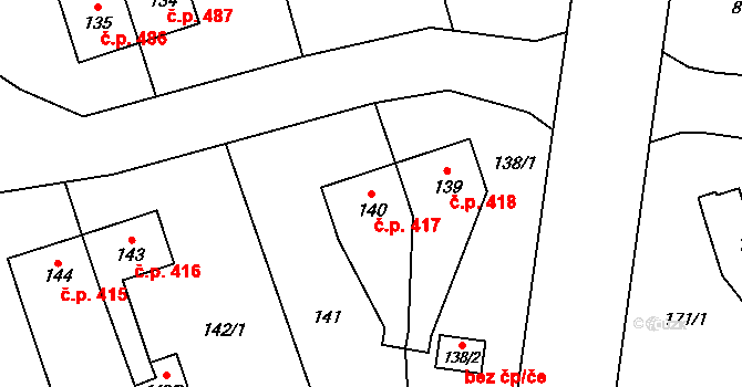 Vejprnice 417 na parcele st. 140 v KÚ Vejprnice, Katastrální mapa