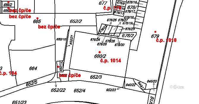 Štýřice 1014, Brno na parcele st. 680/2 v KÚ Štýřice, Katastrální mapa