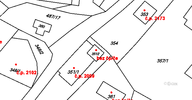 Rožnov pod Radhoštěm 78235391 na parcele st. 351/2 v KÚ Hážovice, Katastrální mapa