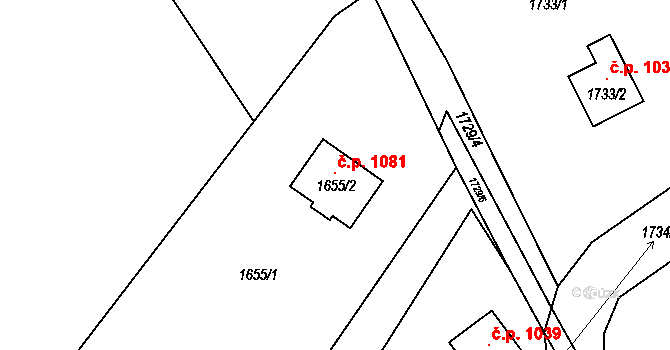 Štramberk 1081 na parcele st. 1655/2 v KÚ Štramberk, Katastrální mapa