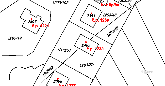Dobřany 1238 na parcele st. 2463 v KÚ Dobřany, Katastrální mapa