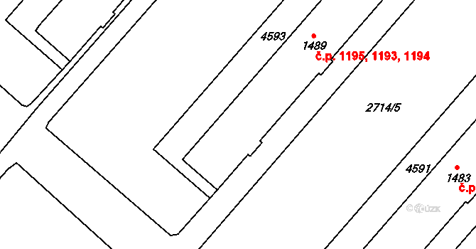Frenštát pod Radhoštěm 1193,1194,1195 na parcele st. 1489 v KÚ Frenštát pod Radhoštěm, Katastrální mapa