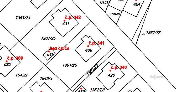 Lhenice 341 na parcele st. 438 v KÚ Lhenice, Katastrální mapa