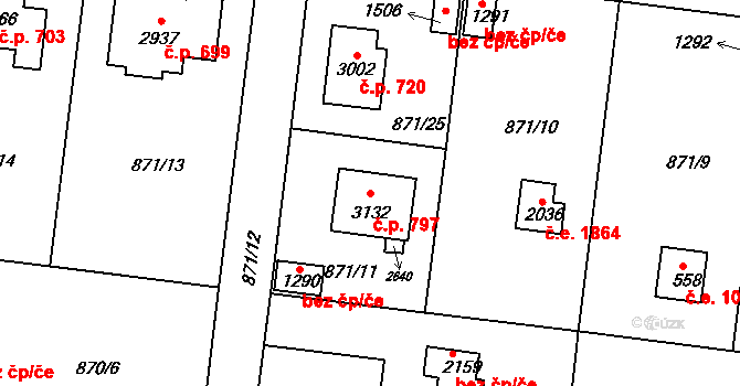 Litice 797, Plzeň na parcele st. 3132 v KÚ Valcha, Katastrální mapa