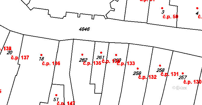 Louny 134 na parcele st. 261 v KÚ Louny, Katastrální mapa
