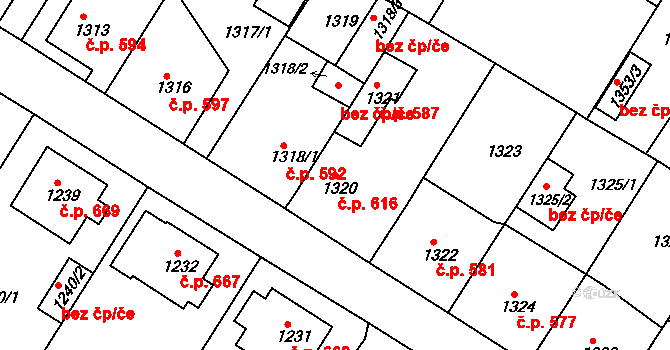 Chabařovice 616 na parcele st. 1320 v KÚ Chabařovice, Katastrální mapa