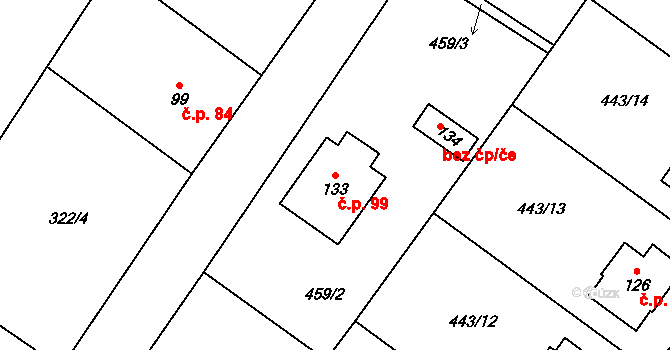 Hněvkovice 99 na parcele st. 133 v KÚ Hněvkovice u Ledče nad Sázavou, Katastrální mapa