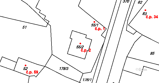 Rohenice 2 na parcele st. 55/2 v KÚ Rohenice, Katastrální mapa