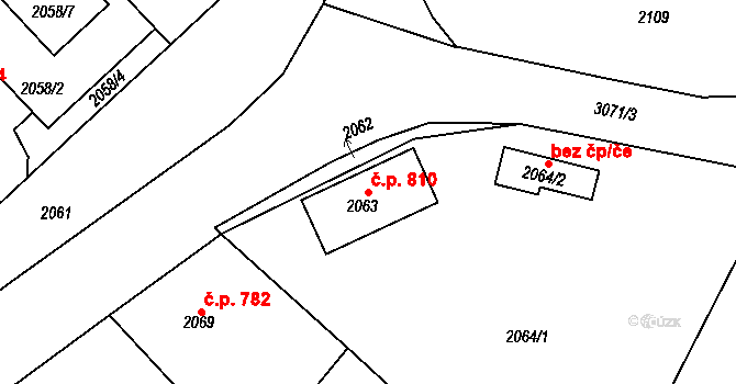 Rychnov nad Kněžnou 810 na parcele st. 2063 v KÚ Rychnov nad Kněžnou, Katastrální mapa