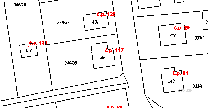 Hatě 117, Skuhrov na parcele st. 398 v KÚ Skuhrov pod Brdy, Katastrální mapa